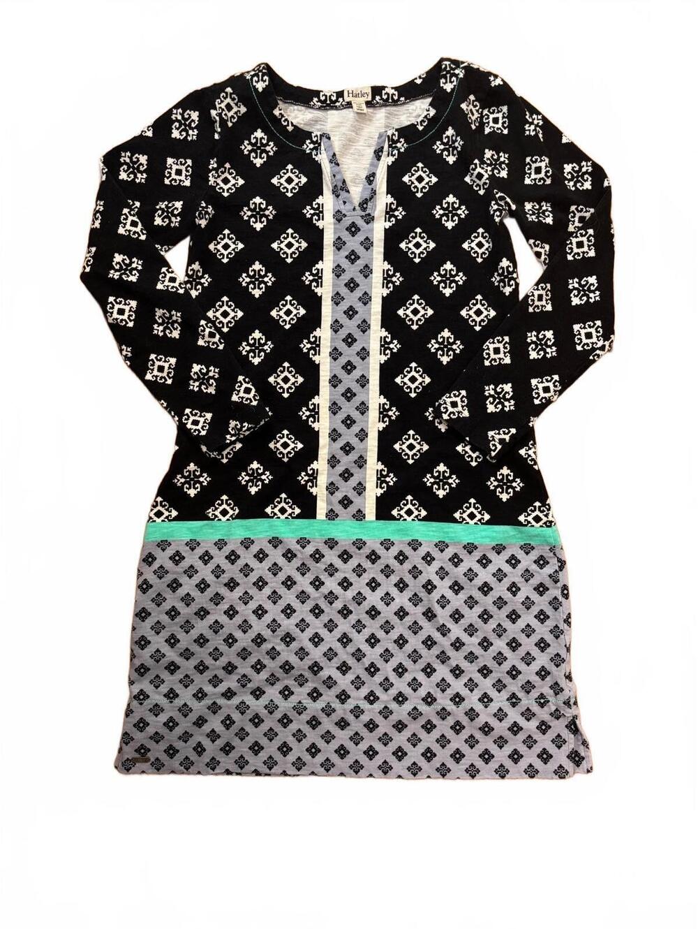Hatley Women's Long Sleeve Cotton Dress in Black and Gray Pattern, Size M